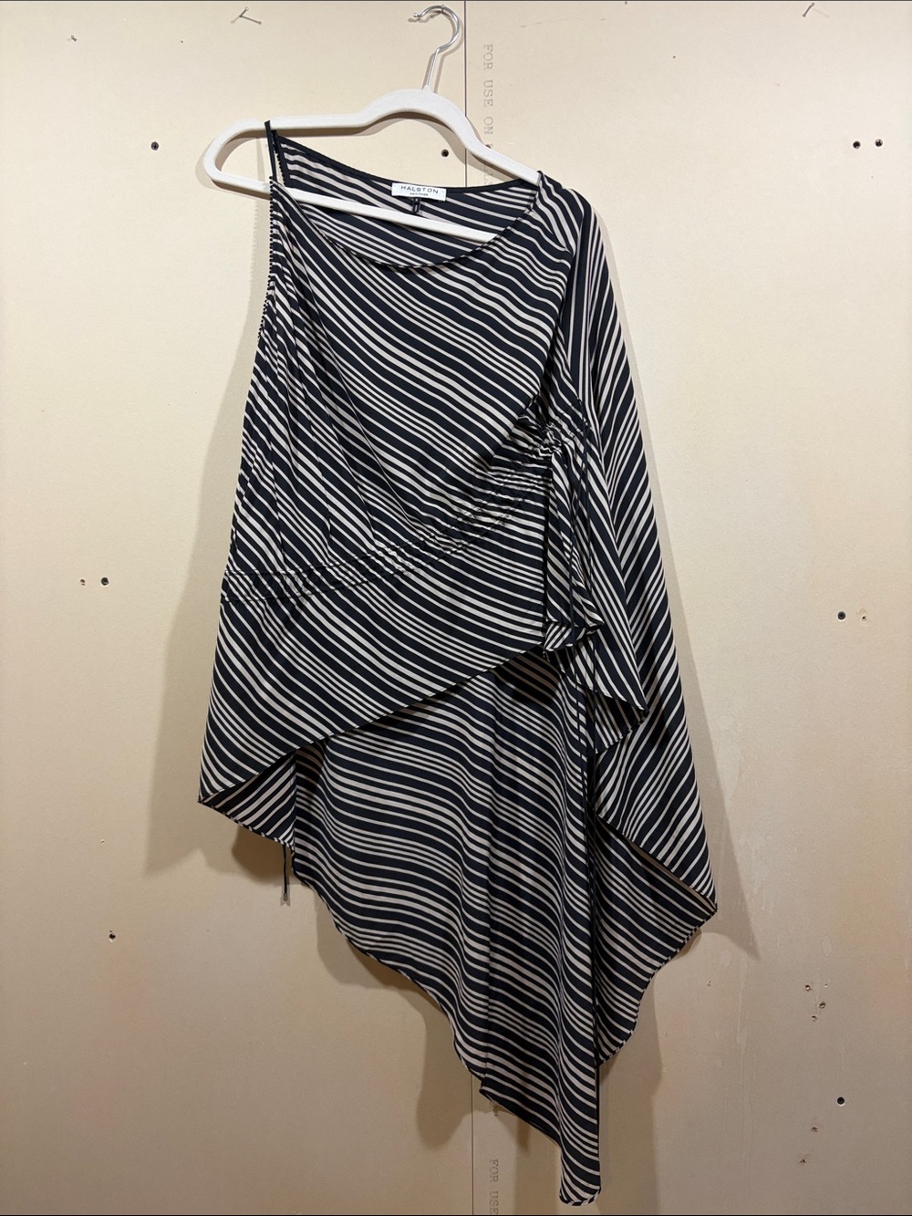 Halston Heritage Black And White Striped One Armed Silk Poncho Size S